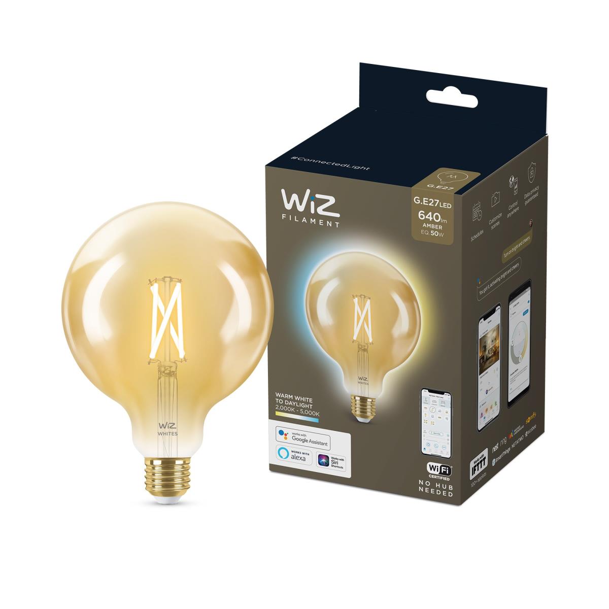 WiZ: WiFi Smart LED E27 Glob 120 50W Filament Ambe