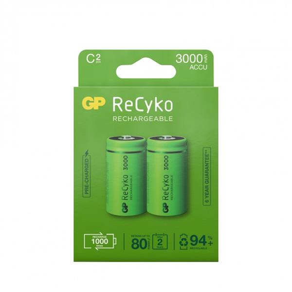 GP: ReCyko Laddningsbara C-batterier 3000mAh 2-p