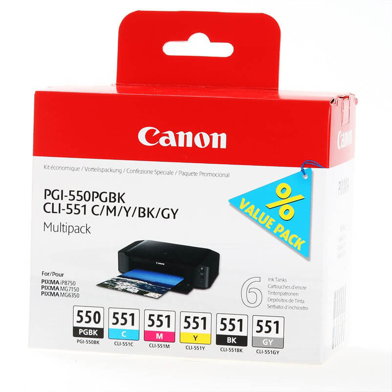 Canon CLI-551 Multipack (6pcs) C/M/Y/BK/GY/PGBK