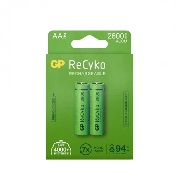 GP ReCyko Rechargeable Battery, Size AA, 2600 mAh, 2-pack