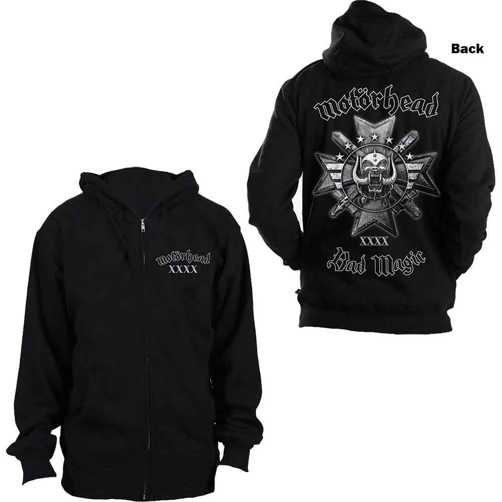 Motörhead: Unisex Zipped Hoodie/Bad Magic (Back Print) (Small)