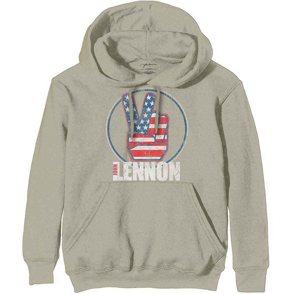 John Lennon: Unisex Pullover Hoodie/Peace Fingers US Flag (Medium)