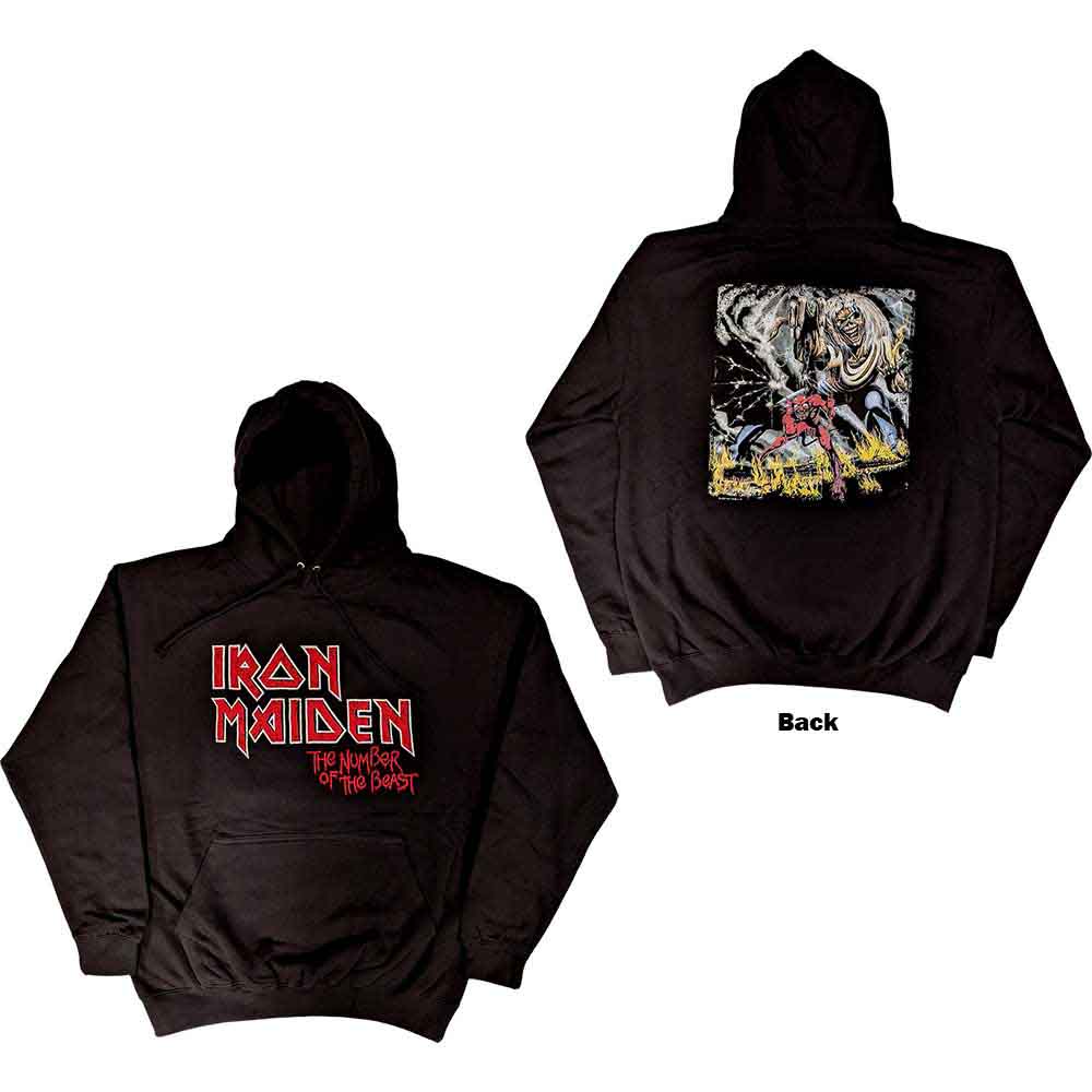 Iron Maiden: Unisex Pullover Hoodie/Number of the Beast Vintage Logo Faded Edge Album (Back Print) (Large)