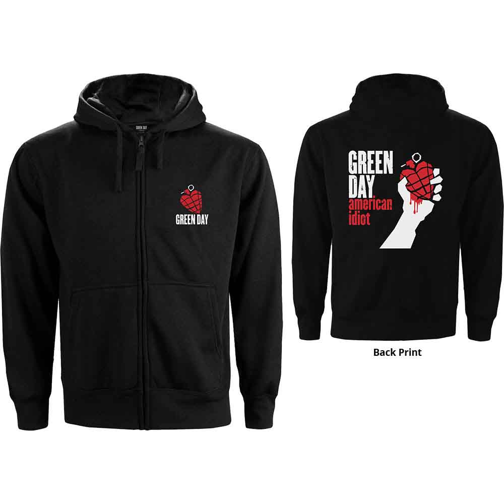 Green Day: Unisex Zipped Hoodie/American Idiot (Back Print) (Large)