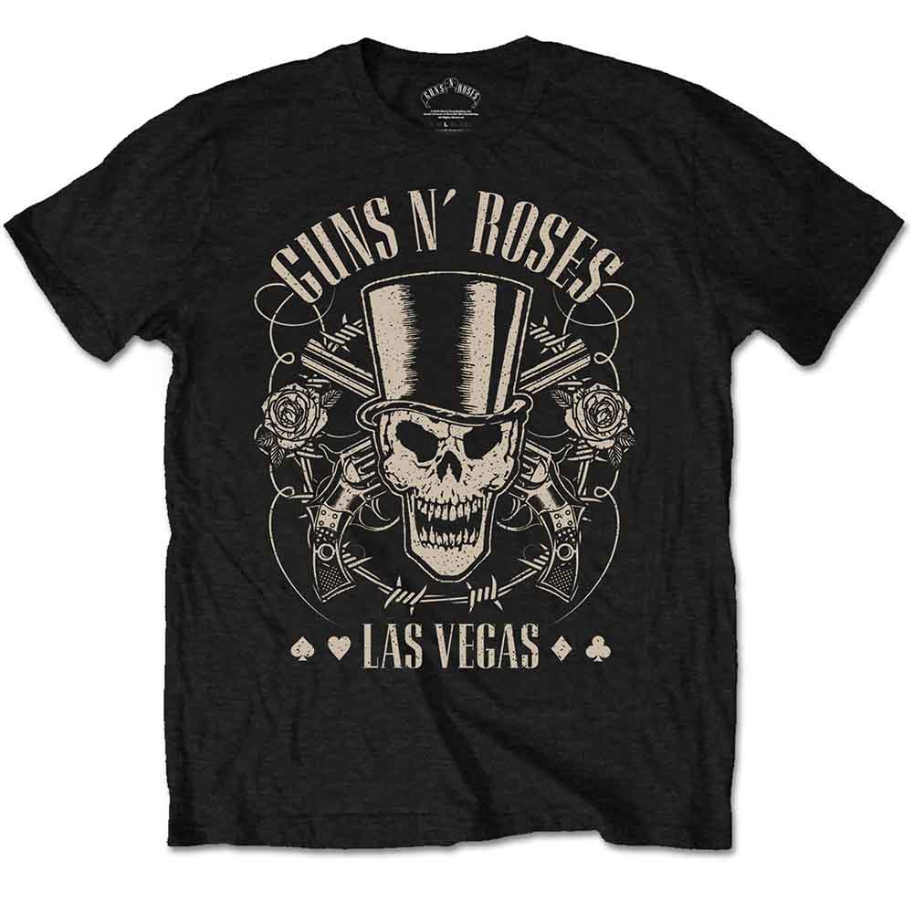 Guns N' Roses: Unisex T-Shirt/Top Hat Skull & Pistols Las Vegas (Small)