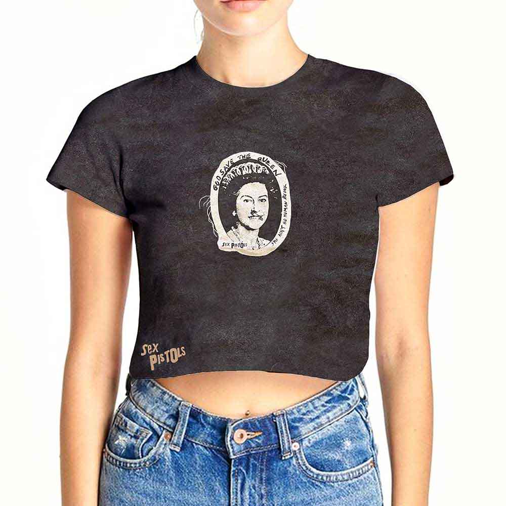 The Sex Pistols: Ladies Crop Top/God Save The Queen (Mineral Wash) (Small)