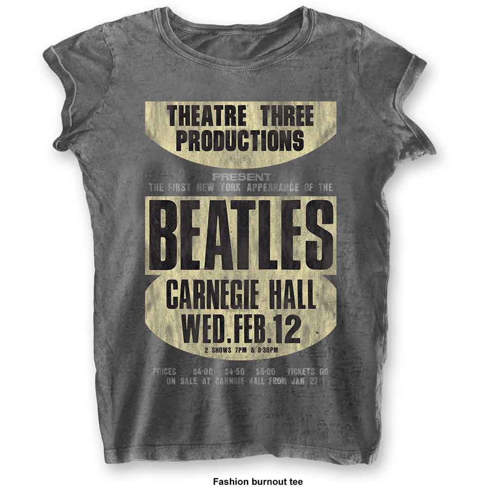 The Beatles: Ladies T-Shirt/Carnegie Hall (Burnout) (X-Small)