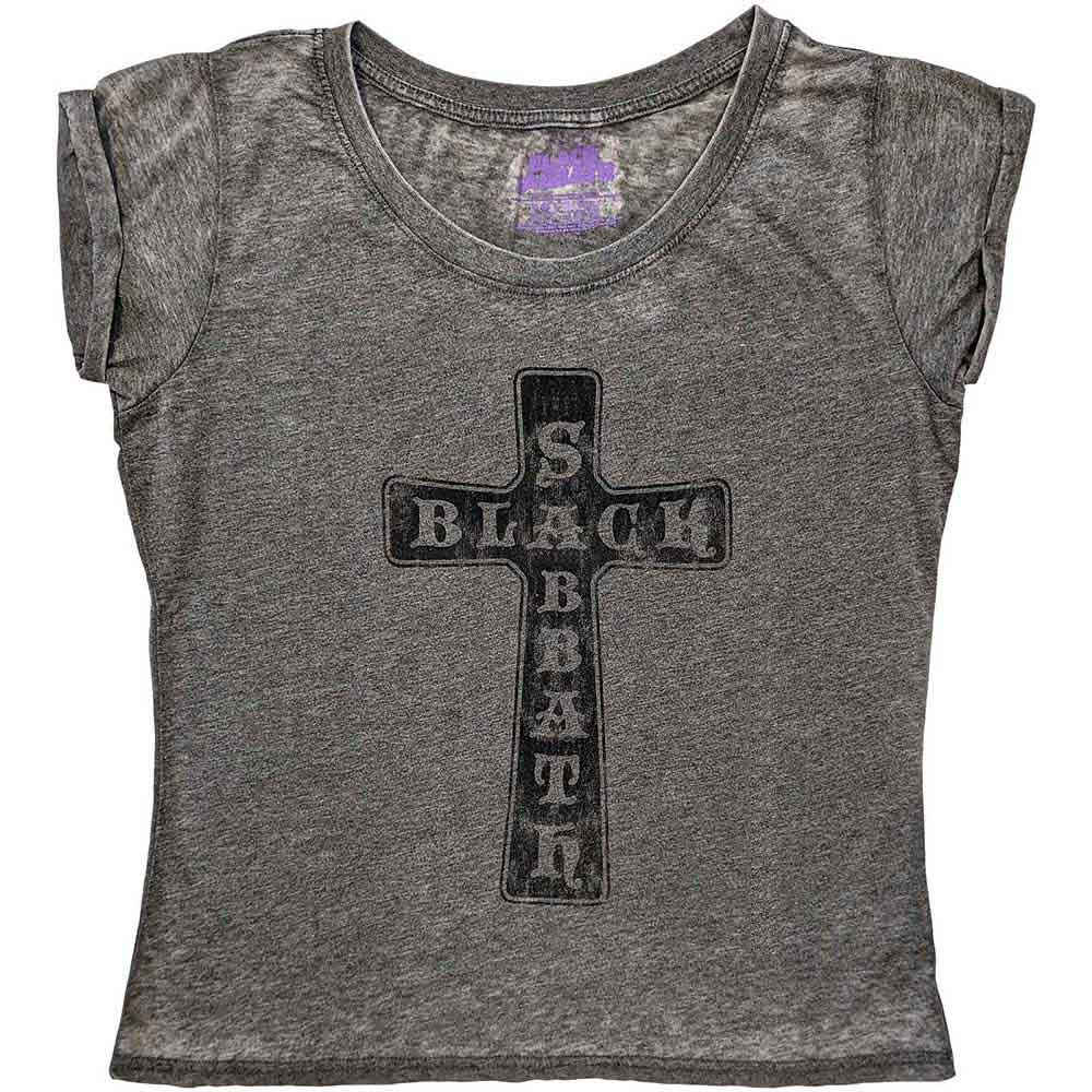 Black Sabbath: Ladies T-Shirt/Vintage Cross (Burnout) (X-Small)