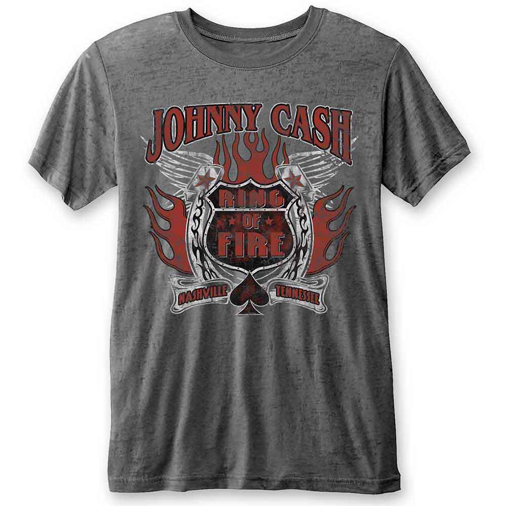 Johnny Cash: Unisex T-Shirt/Ring of Fire (Burnout) (Medium)