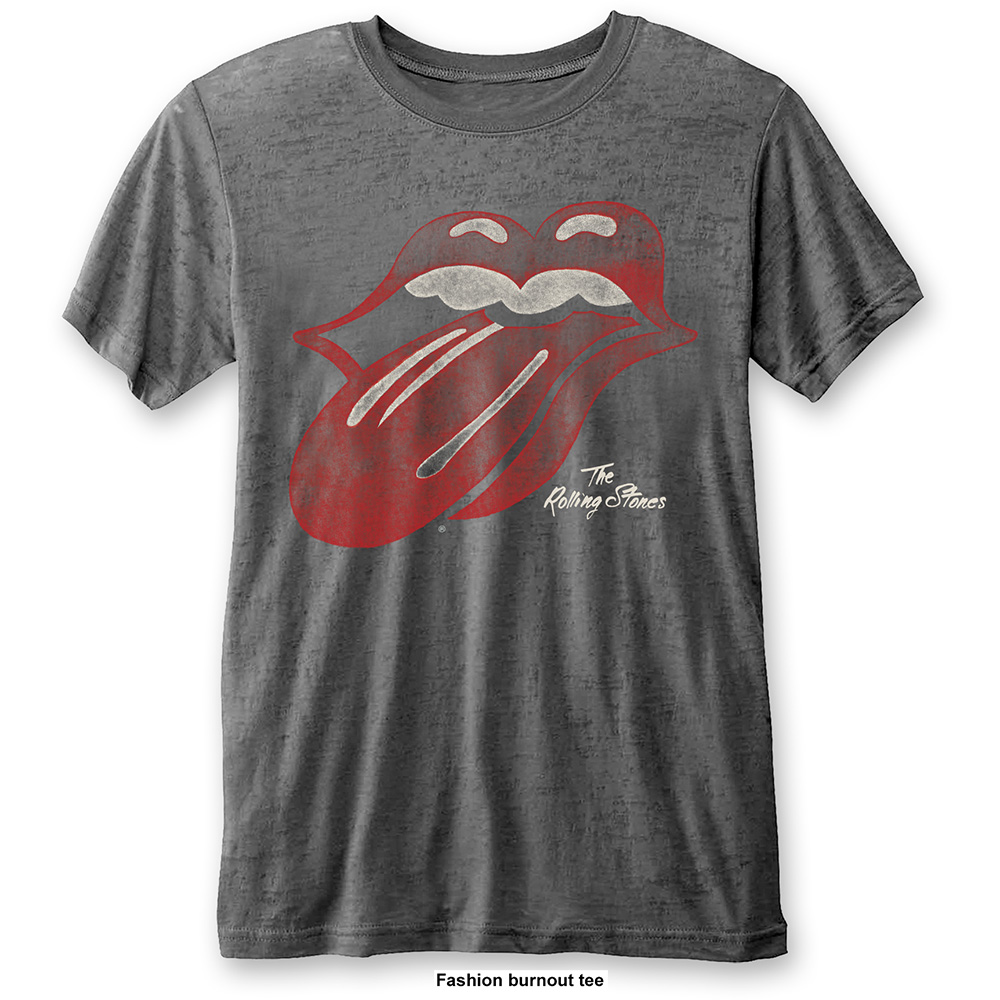 The Rolling Stones: Unisex T-Shirt/Vintage Tongue (Burnout) (Small)