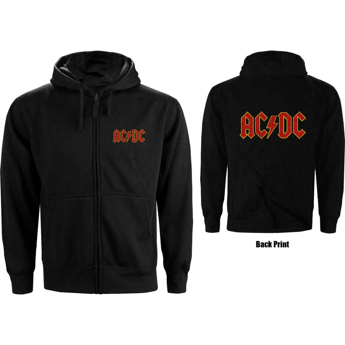AC/DC: Unisex Zipped Hoodie/Logo (Back Print) (X-Large)