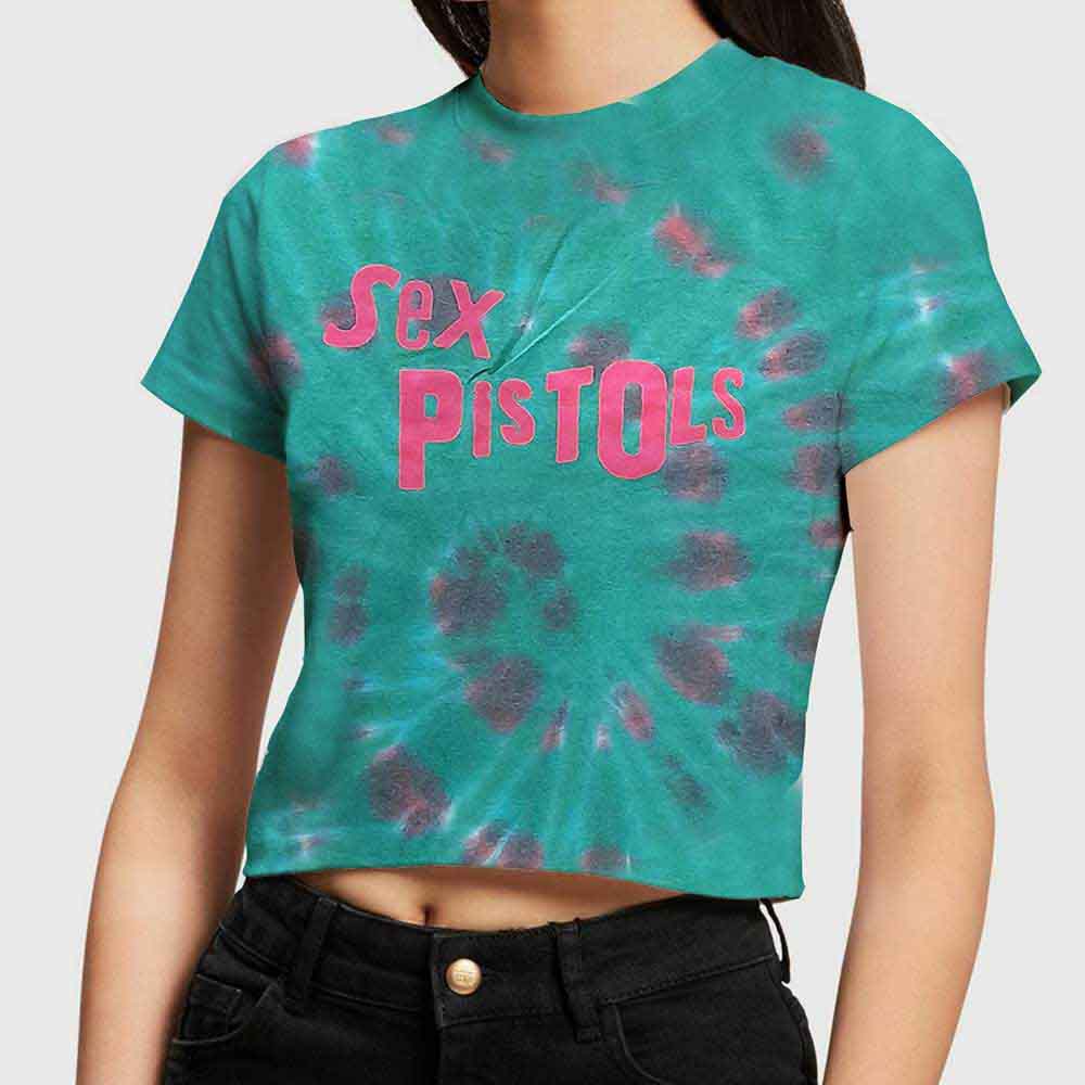 The Sex Pistols: Ladies Crop Top/Logo (Dye-Wash) (Small)