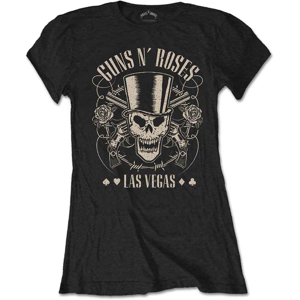 Guns N' Roses: Ladies T-Shirt/Top Hat Skull & Pistols Las Vegas (Small)