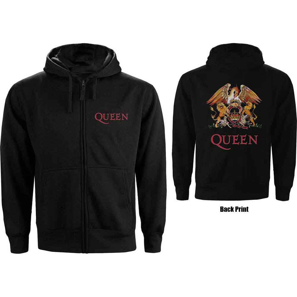 Queen: Unisex Zipped Hoodie/Classic Crest (Back Print) (X-Large)