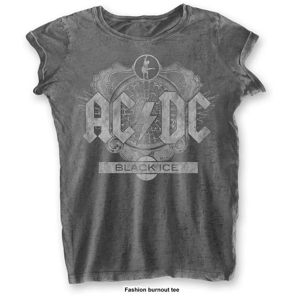 AC/DC: Ladies T-Shirt/Black Ice (Burnout) (X-Small)