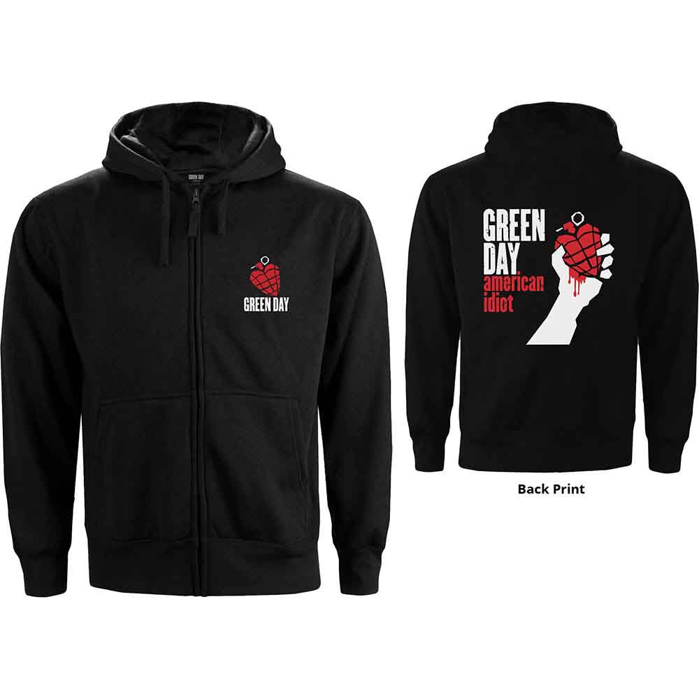 Green Day: Ladies Zipped Hoodie/American Idiot (Back Print) (Small)
