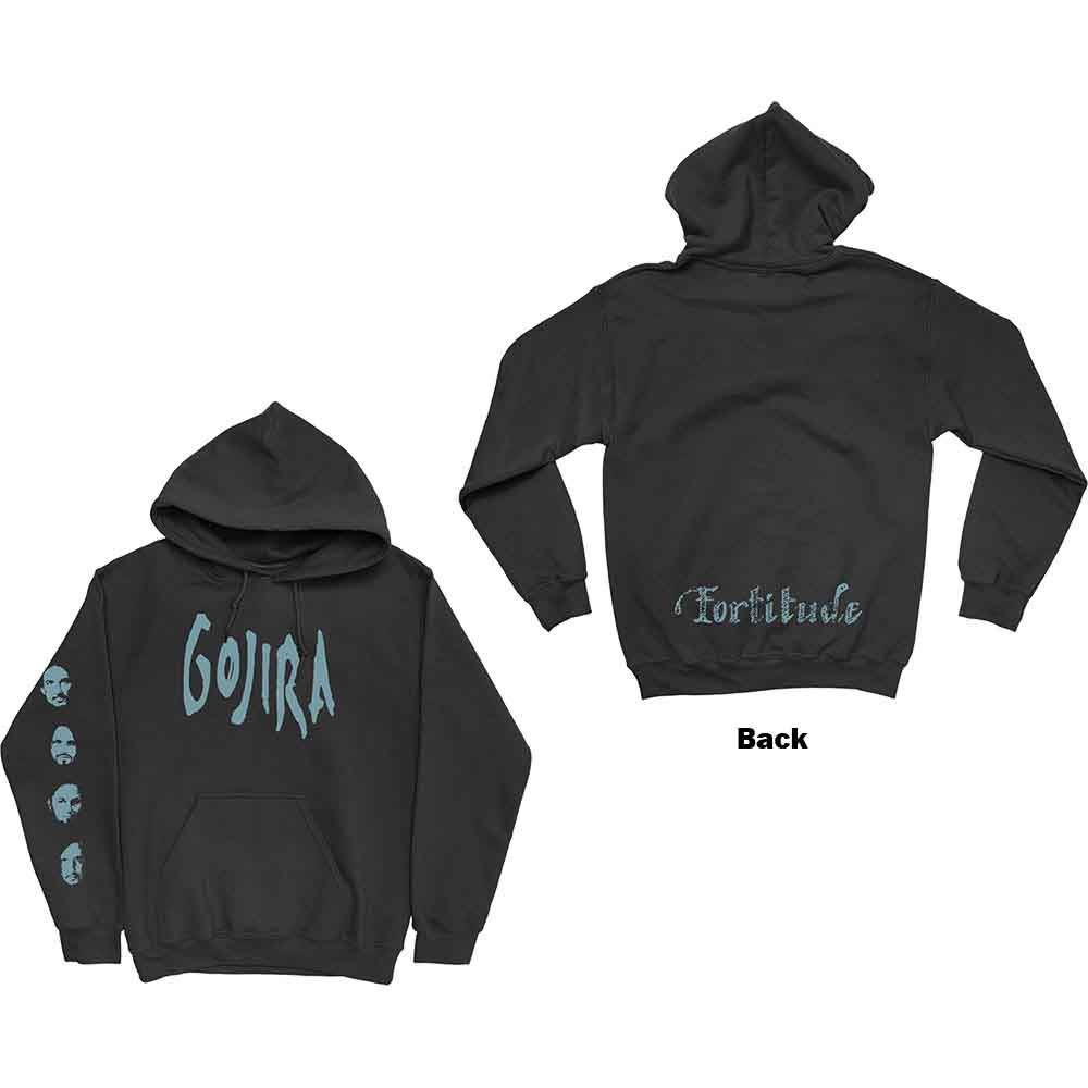 Gojira: Unisex Pullover Hoodie/Fortitude Faces (Back & Sleeve Print) (X-Large)