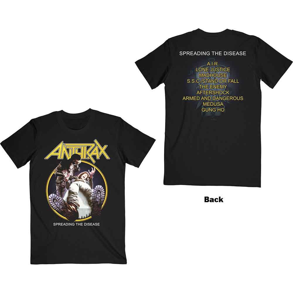 Anthrax: Unisex T-Shirt/Spreading The Disease Track list (Back Print) (X-Large)