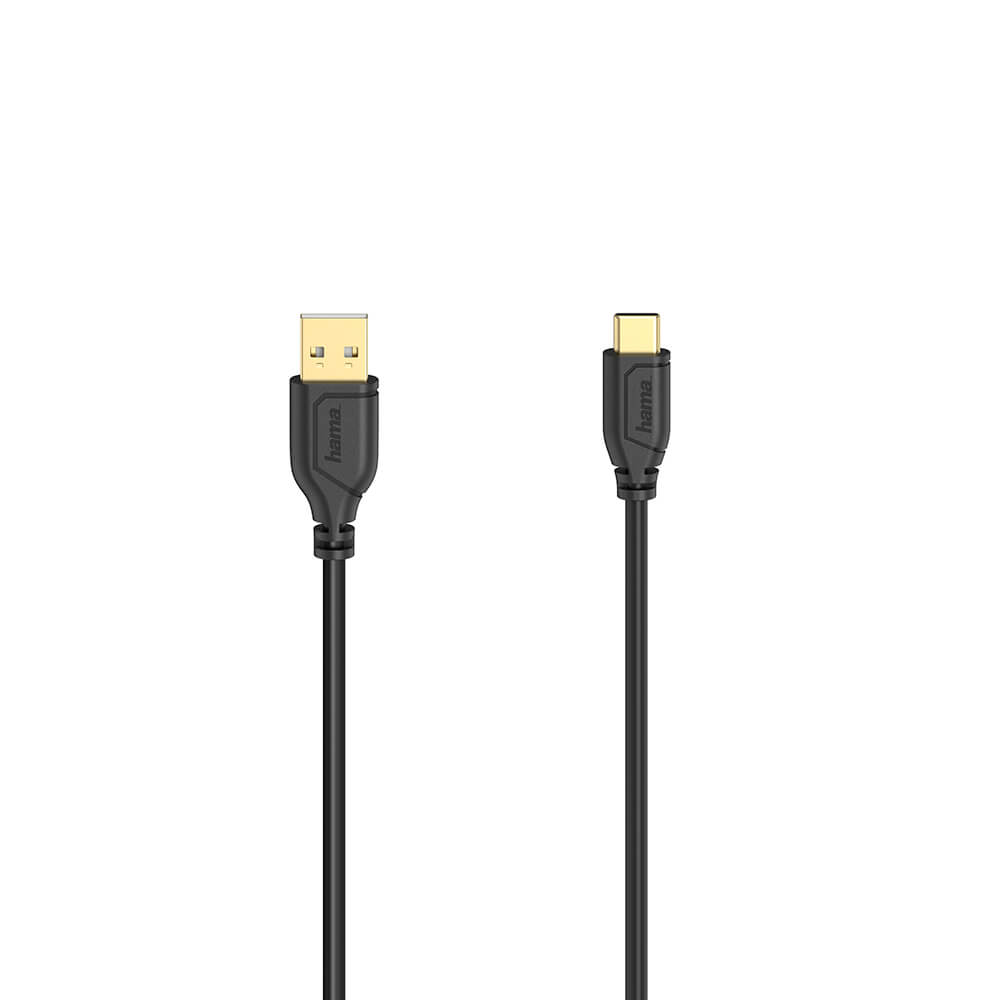 HAMA Cable USB-C Flexi-Slim USB-A-USB-C Gold Black 0.75m