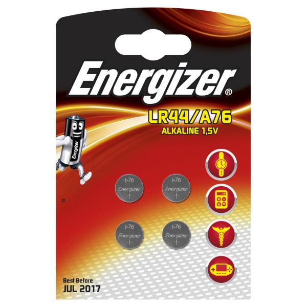 Energizer Alkaline Batteri LR44 | 1.5 V DC | 175 mAh | 4-Blister | Silver