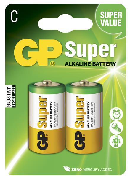 Batteri GP Super Alkaline Size C, LR14, 1.5V (2p)