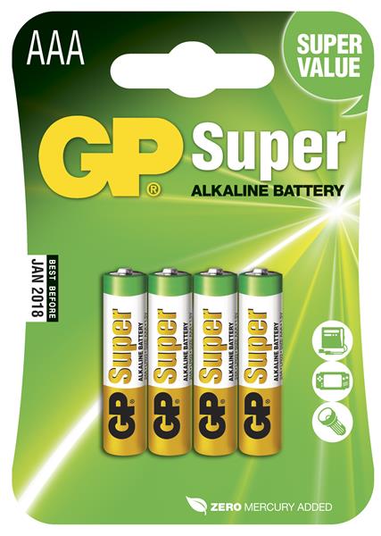 Batteri GP Super Alkaline Size AAA, LR03, 1.5V (4p)