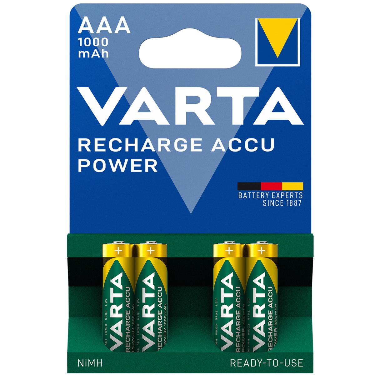 Varta: Laddningsbart batteri AAA 1000 mAh 4-pack