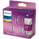 Philips: 2-pack LED E14 Klot 2W (25W) Klar 250lm