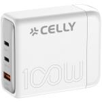 Celly: Power Station 1 x USB-A + 2 x USB-C PD 100W GaN Vit