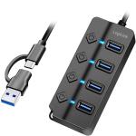 LogiLink: USB-hub 4-port med separata På/Av-knappar USB-C/USB-A in USB 3.2 Gen1