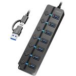 LogiLink: USB-hub 7-port med separata På/Av-knappar USB-C/USB-A in USB 3.2 Gen1