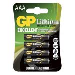 GP Lithium Battery, Size AAA, LR03, 1.5V, 4-pack