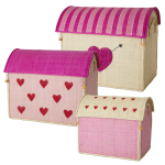 Rice - Large Set of 3 Toy Baskets - Hearts