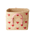 Rice - Small Square Raffia Basket with Handles - Hearts