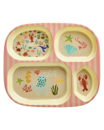 Rice - Melamine Kids 4 Room Plate - Coral Ocean Print - Coral