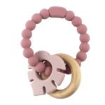 Magni - Teether bracelet silicone with wooden ring and leaves appendix -Dusty rose