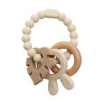 Magni - Teether bracelet, silicone with wooden ring leaves and bunny-ears appendix - Beige