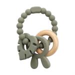 Magni - Teether bracelet silicone with wooden ring leaves and bunny-ears appendix - Green