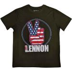 John Lennon: Unisex T-Shirt/Peace Fingers US Flag (Large)