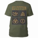 Led Zeppelin: Unisex T-Shirt/Gold Symbols in Black Square (Medium)