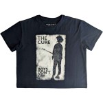 The Cure: Ladies Crop Top/Boys Don`t Cry B&W (Navy Blue) (Medium)