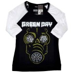 Green Day: Ladies Raglan T-Shirt/Green Mask (Black & White) (X-Large)