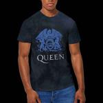 Queen: Unisex T-Shirt/Blue Crest (Wash Collection) (Medium)