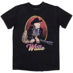 Willie Nelson: Unisex Stone Wash T-Shirt/Lasso Portrait (Black) (Small)