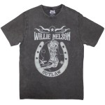 Willie Nelson: Unisex Stone Wash T-Shirt/Outlaw (Charcoal Grey) (Medium)