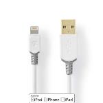 Nedis Lightning Kabel | USB 2.0 | Apple Lightning, 8-stifts | USB-A Hane | 480 Mbps | Guldplaterad | 3.00 m | Rund | PVC | Grå / Vit | Låda