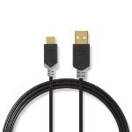 Nedis USB-kabel | USB 2.0 | USB-A Hane | USB-C- Hane | 60 W | 480 Mbps | Guldplaterad | 2.00 m | Rund | PVC | Antracit | Låda