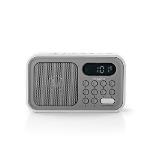 Nedis FM-radio | Portabel design | FM | Batteridriven / Strömadapter | Digital | 2.1 W | Skärmstorlek: 1.2 " | Svart Vit Skärm | Hörlursuttag | Väckarklocka | Sov timer | Grå / Vit