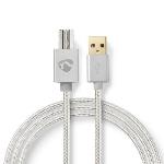Nedis USB-kabel | USB 2.0 | USB-A Hane | USB-B Hane | 10 W | 480 Mbps | Guldplaterad | 2.00 m | Rund | Flätad / Nylon | Aluminium | Kartong med täckt fönster