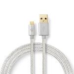 Nedis USB-kabel | USB 2.0 | USB-A Hane | USB Micro-B Hane | 10 W | 480 Mbps | Guldplaterad | 3.00 m | Rund | Flätad / Nylon | Aluminium | Kartong med täckt fönster